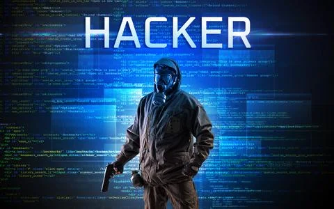Faceless hacker on code background Stock Photos