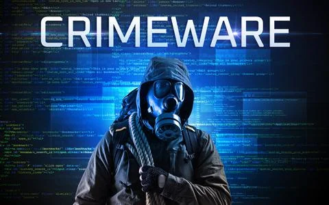 Faceless hacker on code background Foto stock