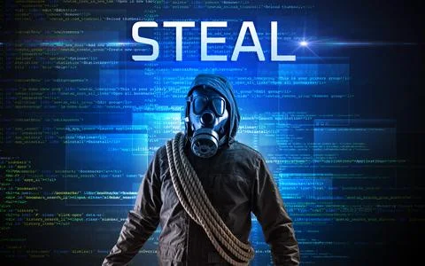 Faceless hacker on code background Stock Photos