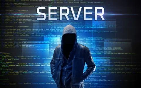 Faceless hacker on code background Stock Photos