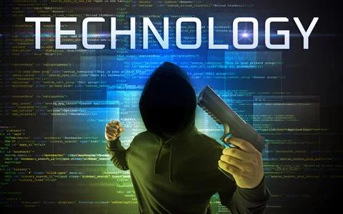 Faceless hacker on code background Foto stock