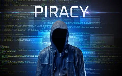 Faceless hacker on code background Foto stock