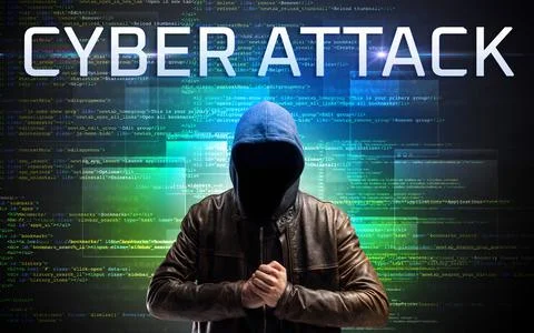 Faceless hacker on code background 스톡 사진