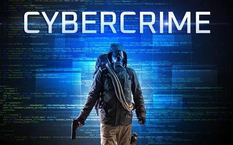 Faceless hacker on code background Stockfoto's