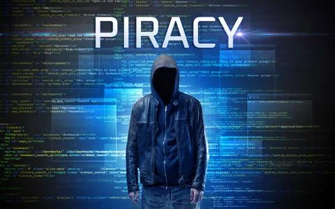 Faceless hacker on code background Foto stock