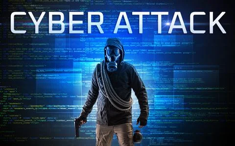 Faceless hacker on code background Foto stock