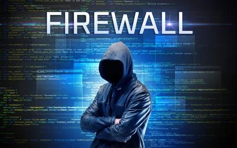 Faceless hacker on code background Foto stock