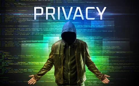 Faceless hacker on code background Foto stock