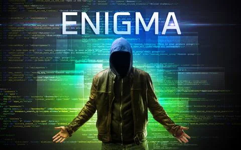 Faceless hacker on code background Foto stock