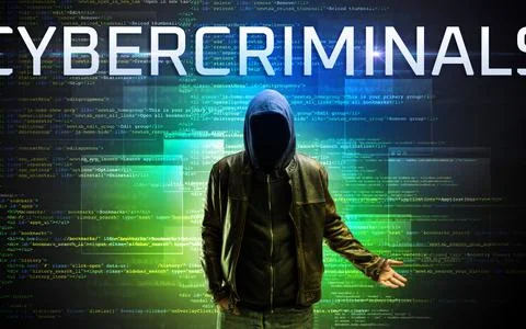 Faceless hacker on code background 스톡 사진