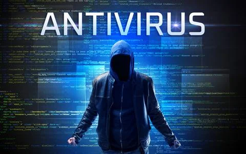 Faceless hacker on code background Stock Photos