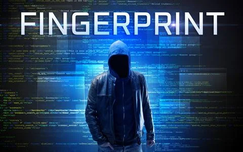 Faceless hacker on code background Stock Photos