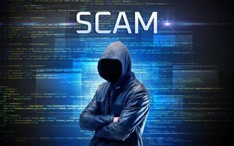 Faceless hacker on code background Stock Photos