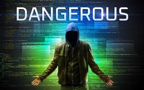 Faceless hacker on code background Foto stock