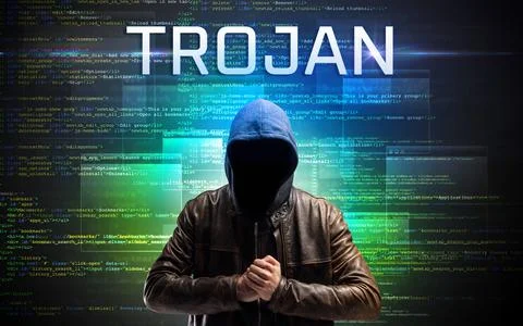 Faceless hacker on code background Foto stock