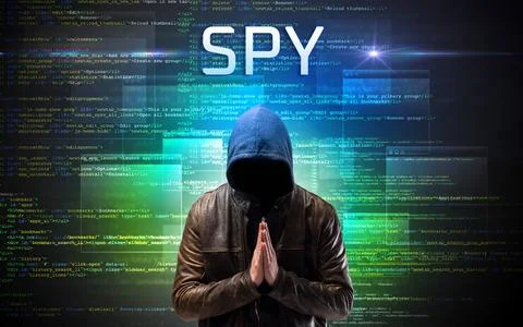 Faceless hacker on code background 스톡 사진
