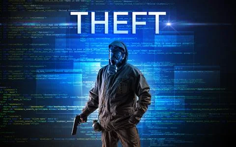 Faceless hacker on code background Stockfoto's