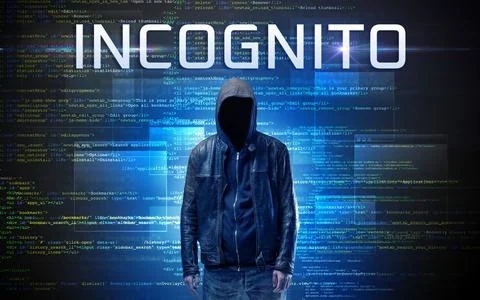 Faceless hacker on code background 스톡 사진