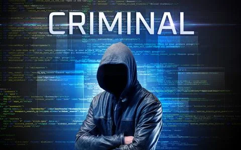 Faceless hacker on code background Foto stock