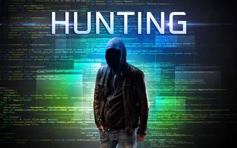 Faceless hacker on code background Stockfoto's