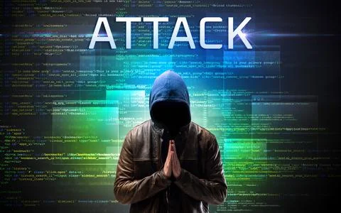 Faceless hacker on code background Stock Photos
