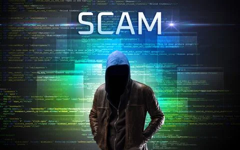 Faceless hacker on code background Foto stock