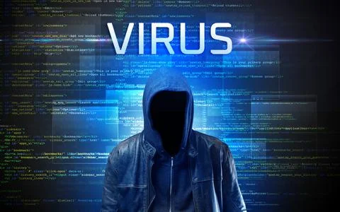 Faceless hacker on code background Foto stock