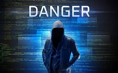 Faceless hacker on code background 스톡 사진
