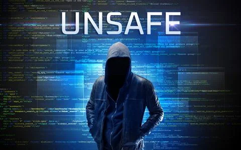 Faceless hacker on code background 스톡 사진