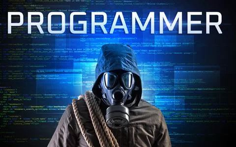 Faceless hacker on code background Stock Photos