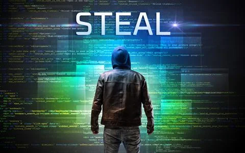 Faceless hacker on code background 스톡 사진