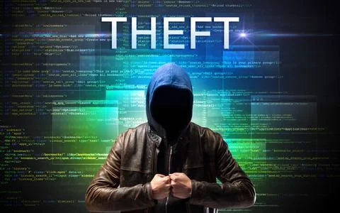 Faceless hacker on code background Stock Photos