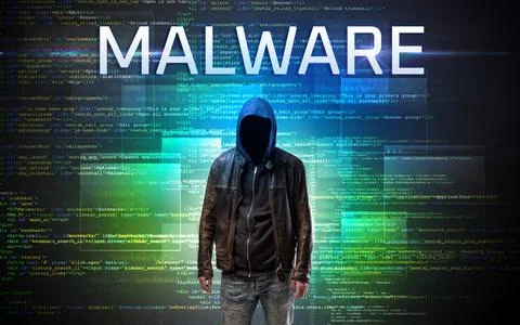 Faceless hacker on code background Foto stock