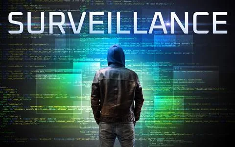 Faceless hacker on code background Foto stock