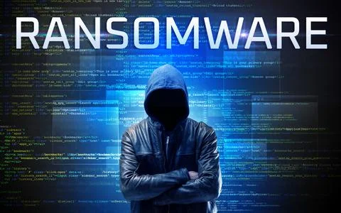 Faceless hacker on code background Stockfoto's