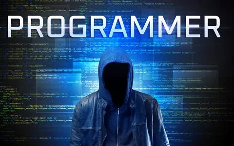 Faceless hacker on code background Stock Photos