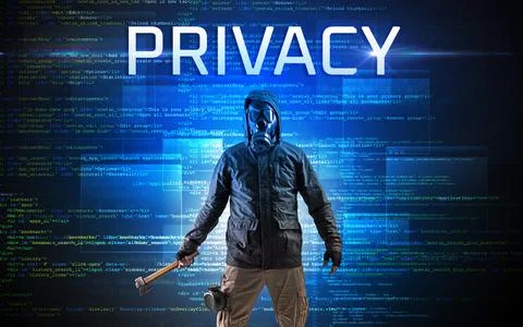 Faceless hacker on code background 스톡 사진