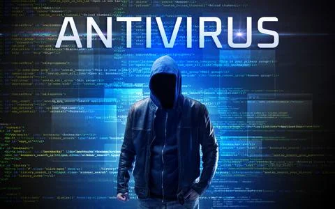 Faceless hacker on code background Foto stock