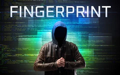 Faceless hacker on code background Foto stock