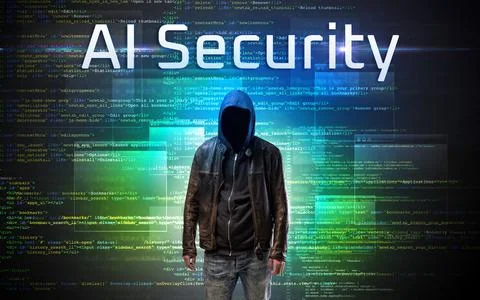 Faceless hacker on code background Foto stock