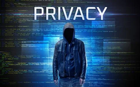 Faceless hacker on code background Foto stock