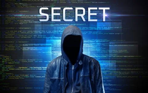 Faceless hacker on code background 스톡 사진