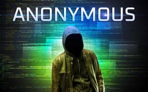 Faceless hacker on code background Stock Photos