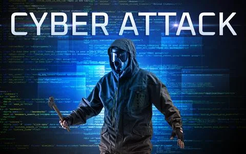 Faceless hacker on code background Foto stock