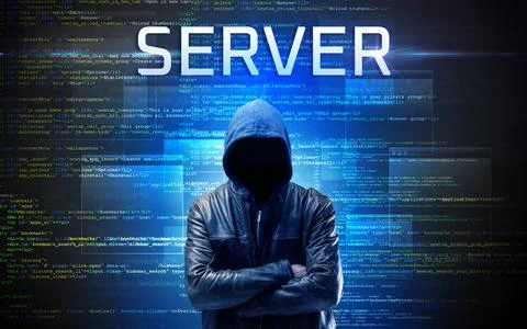 Faceless hacker on code background Stock Photos