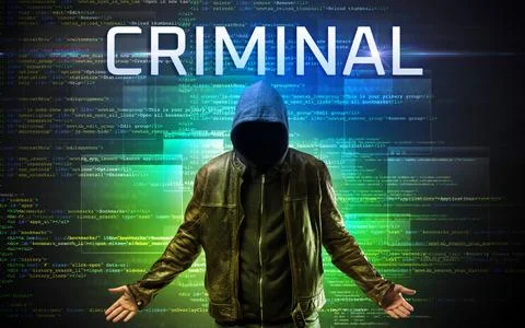 Faceless hacker on code background Stockfoto's