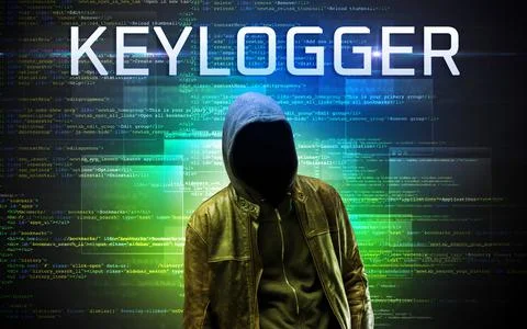 Faceless hacker on code background Foto stock