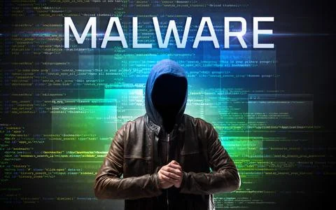 Faceless hacker on code background Stockfoto's