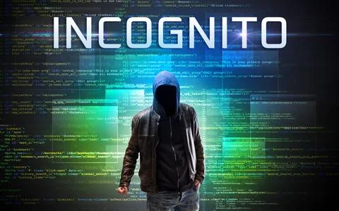 Faceless hacker on code background Foto stock