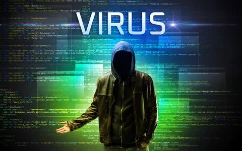 Faceless hacker on code background Foto stock